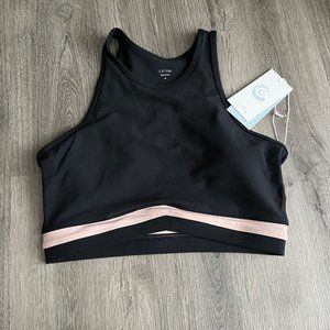 Johnny Was Calme Criss Cross Onyx Black High Neck Activewear Sports Bra Medium M